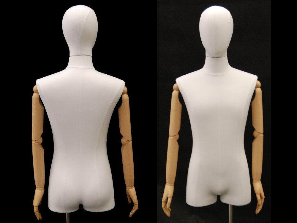 Male Pure White Linen Dress Form with Arms MM-M1WLARM - Mannequin Mall