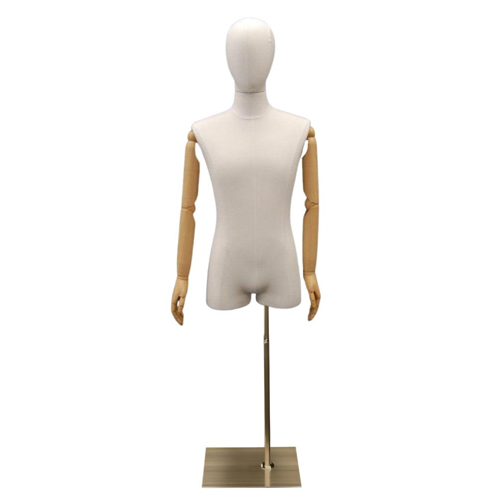 Male Pure White Linen Dress Form with Arms MM-M1WLARM - Mannequin Mall