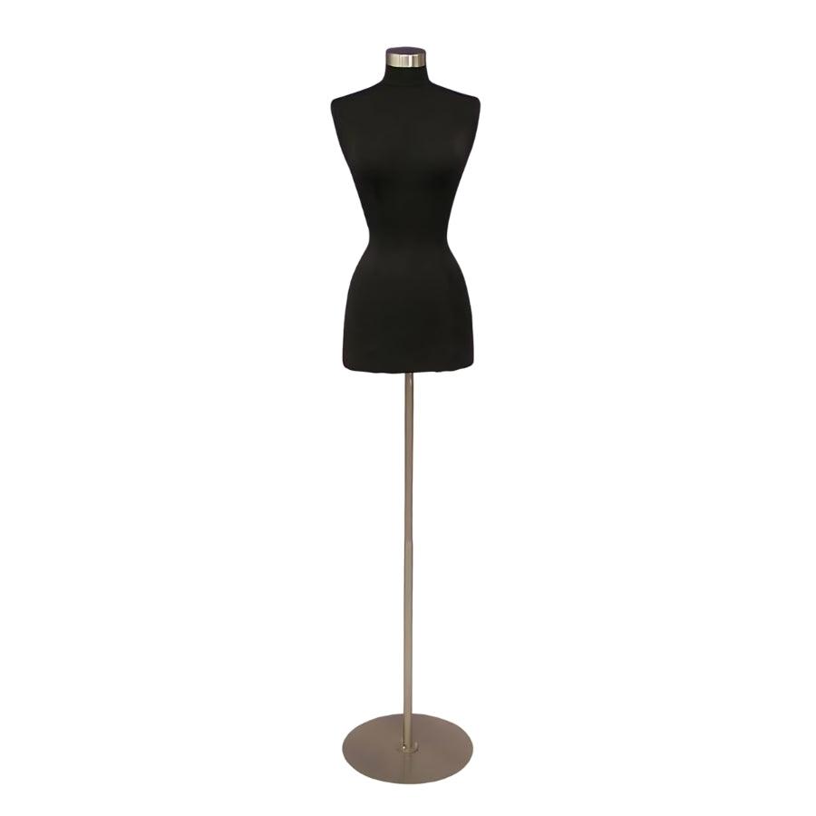 Female Dress Form With Metal Base Black / Brushed Metal Round / 2/4 Female Dress Form With Metal Base Black / Brushed Metal Round / 2/4