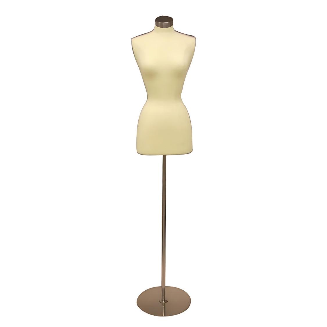 White Female Dress Form With Round Metal Base