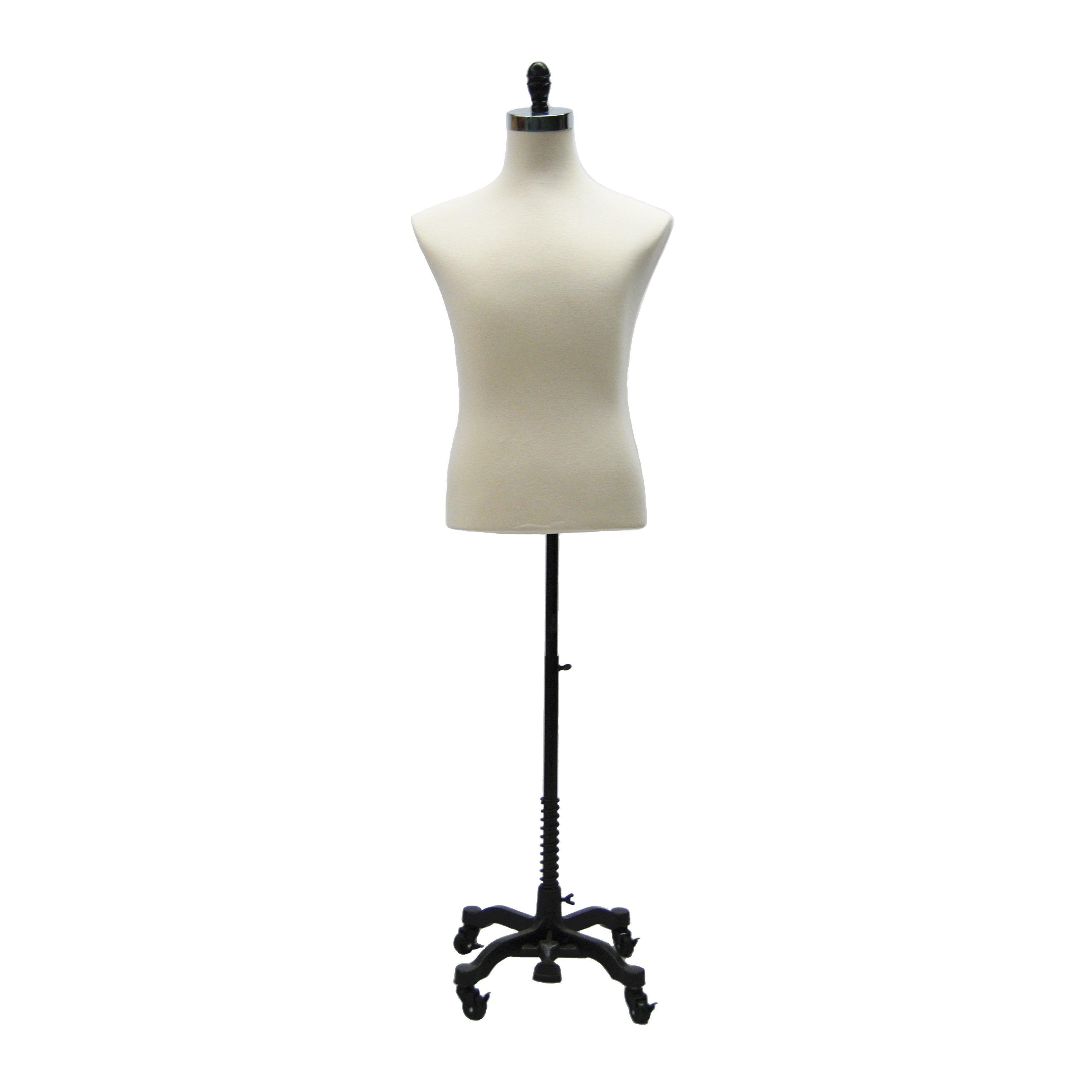 Male Dress Form With Rolling Base Black Rolling Base / White Male Dress Form With Rolling Base Black Rolling Base / White