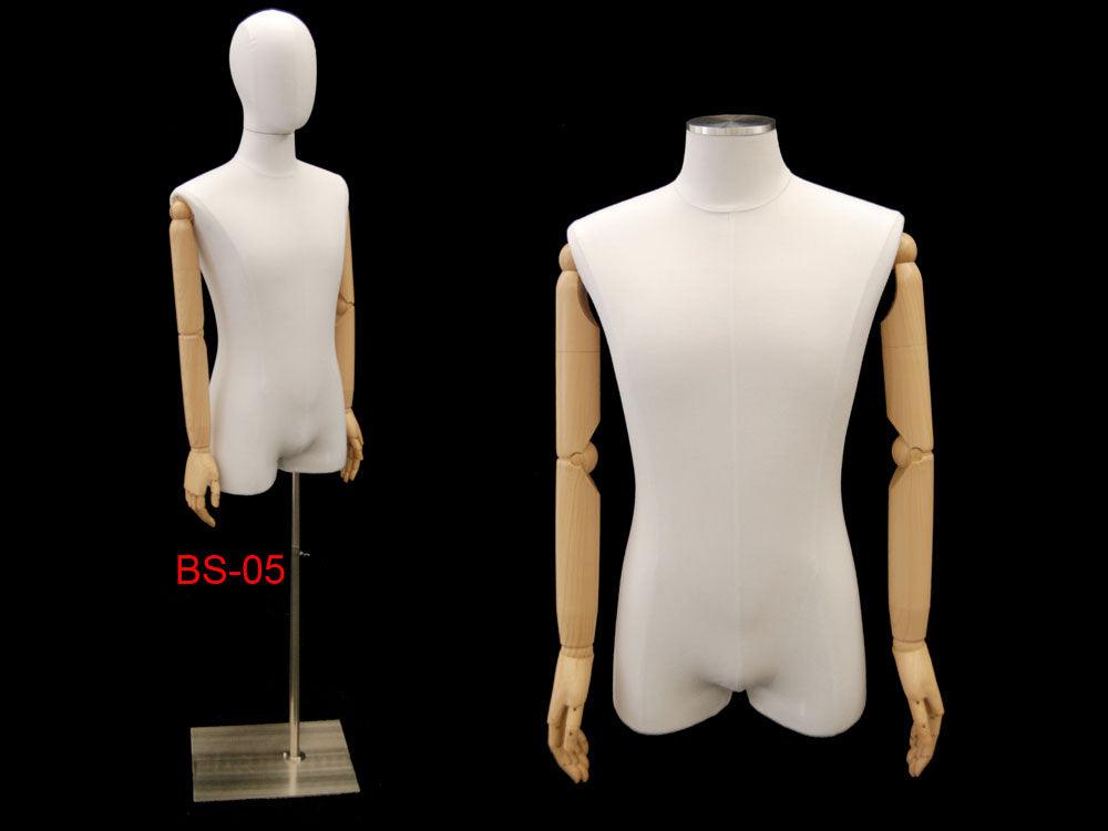 Male Pure White Linen Dress Form with Arms MM-M1WLARM - Mannequin Mall