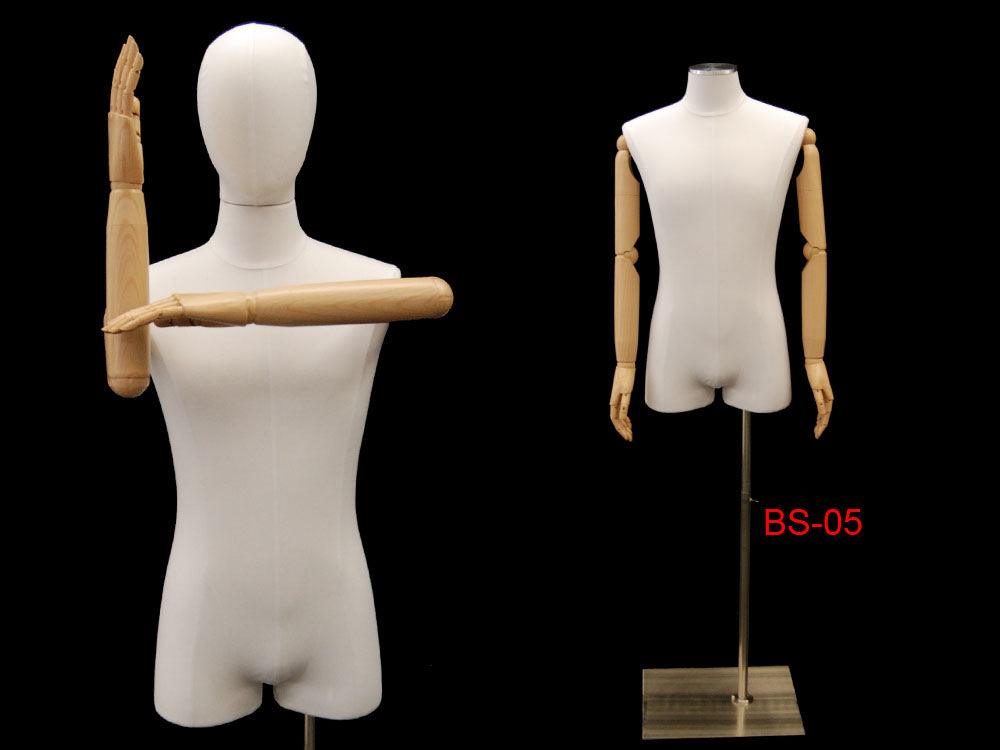Male Pure White Linen Dress Form with Arms MM-M1WLARM - Mannequin Mall