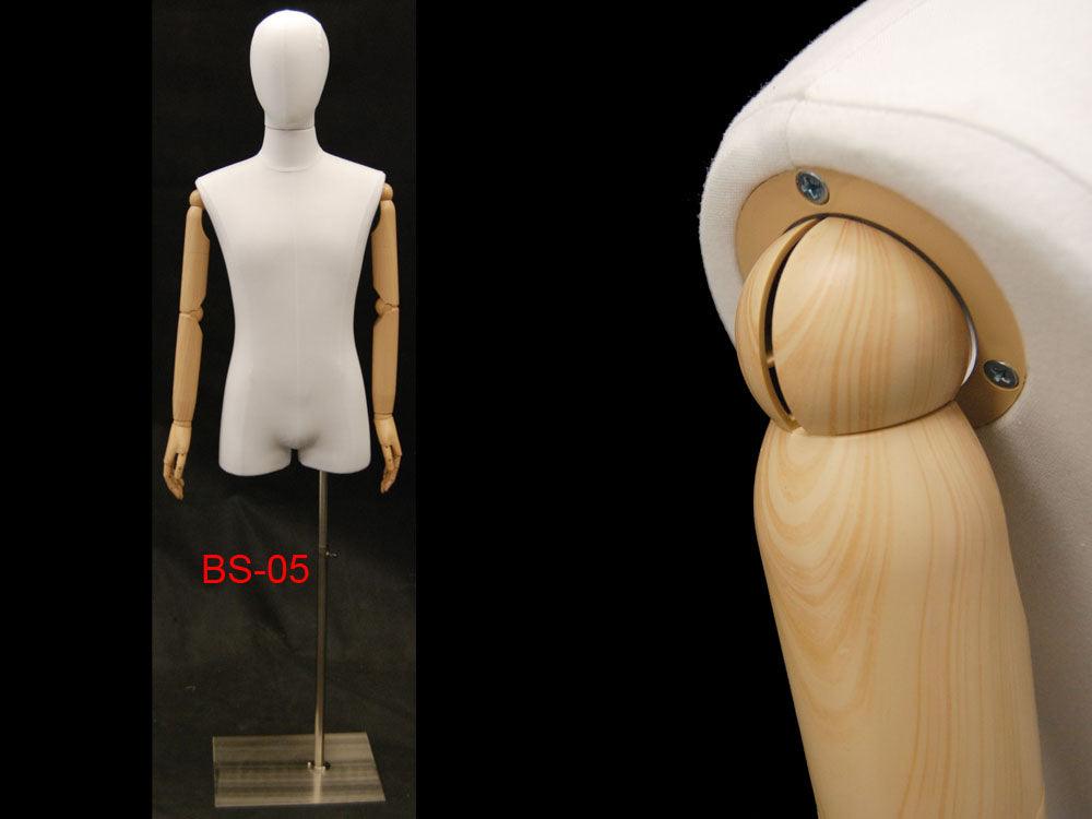 Male Pure White Linen Dress Form with Arms MM-M1WLARM - Mannequin Mall