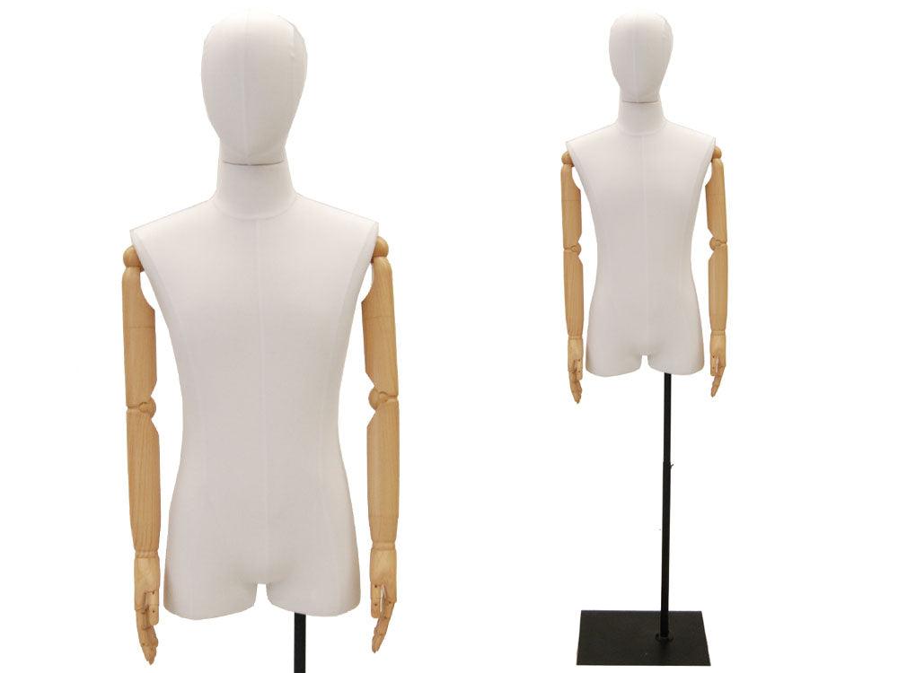 Male Pure White Linen Dress Form with Arms MM-M1WLARM - Mannequin Mall