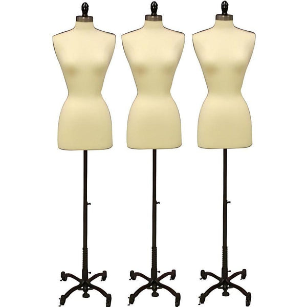 3 x Female Dress Form with Black Rolling Base Package 3 x Female Dress Form with Black Rolling Base Package