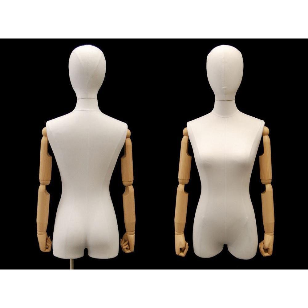 Female Pure White Linen Dress Form with Arms MM-1WLARM - Mannequin Mall