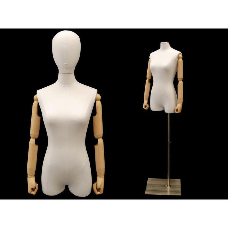 Female Pure White Linen Dress Form with Arms MM1WLARM Mannequin Mall