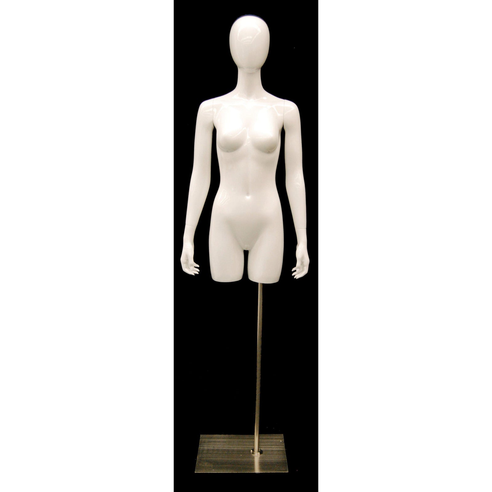 Full Round Egghead Male Half Body Mannequin - Store Clothing Display -  Glossy White W/ Round Chrome Stand