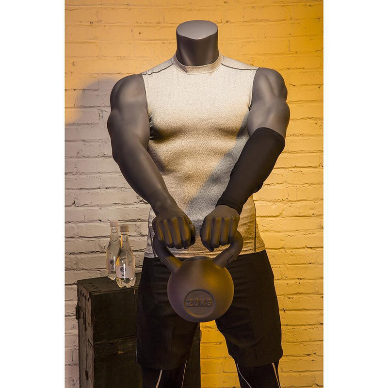 Athletic Kettlebell Pose Headless Male Mannequin - Full Body Sports Display for Gym & Retail