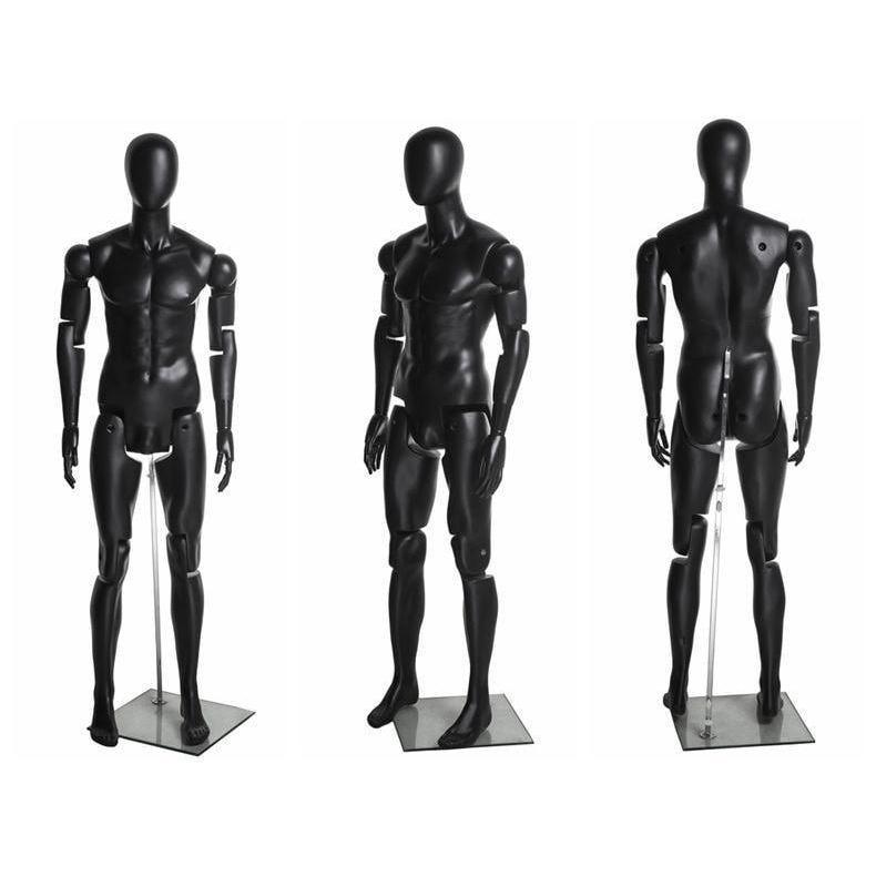 Male Black Abstract Posable Mannequin with Back Support MM-01BKEG