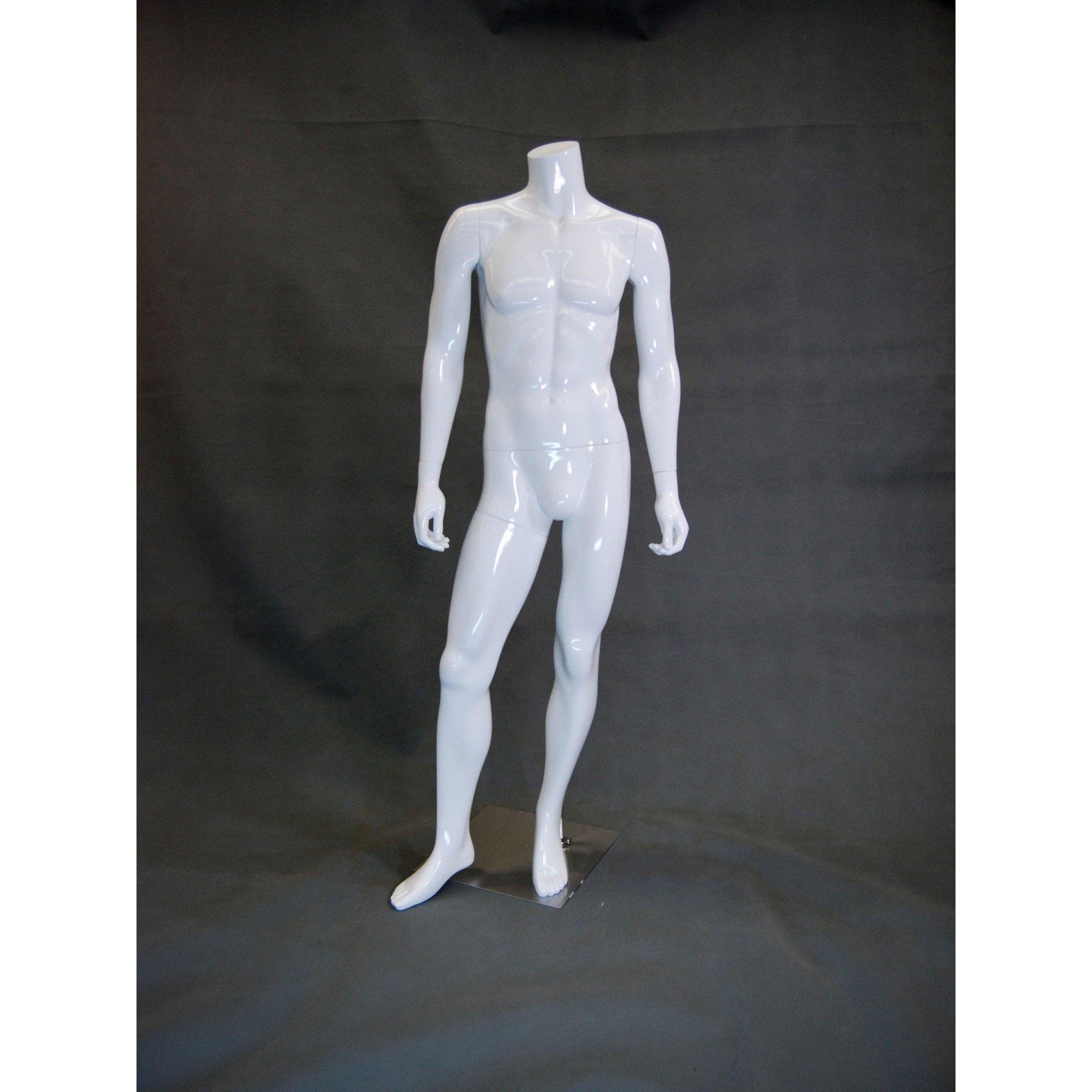 Full Body Headless Mike Series Standing Torso - Mannequin & Clothing From -  Hands on Hip Left Knee Bent - Gloss White Finish
