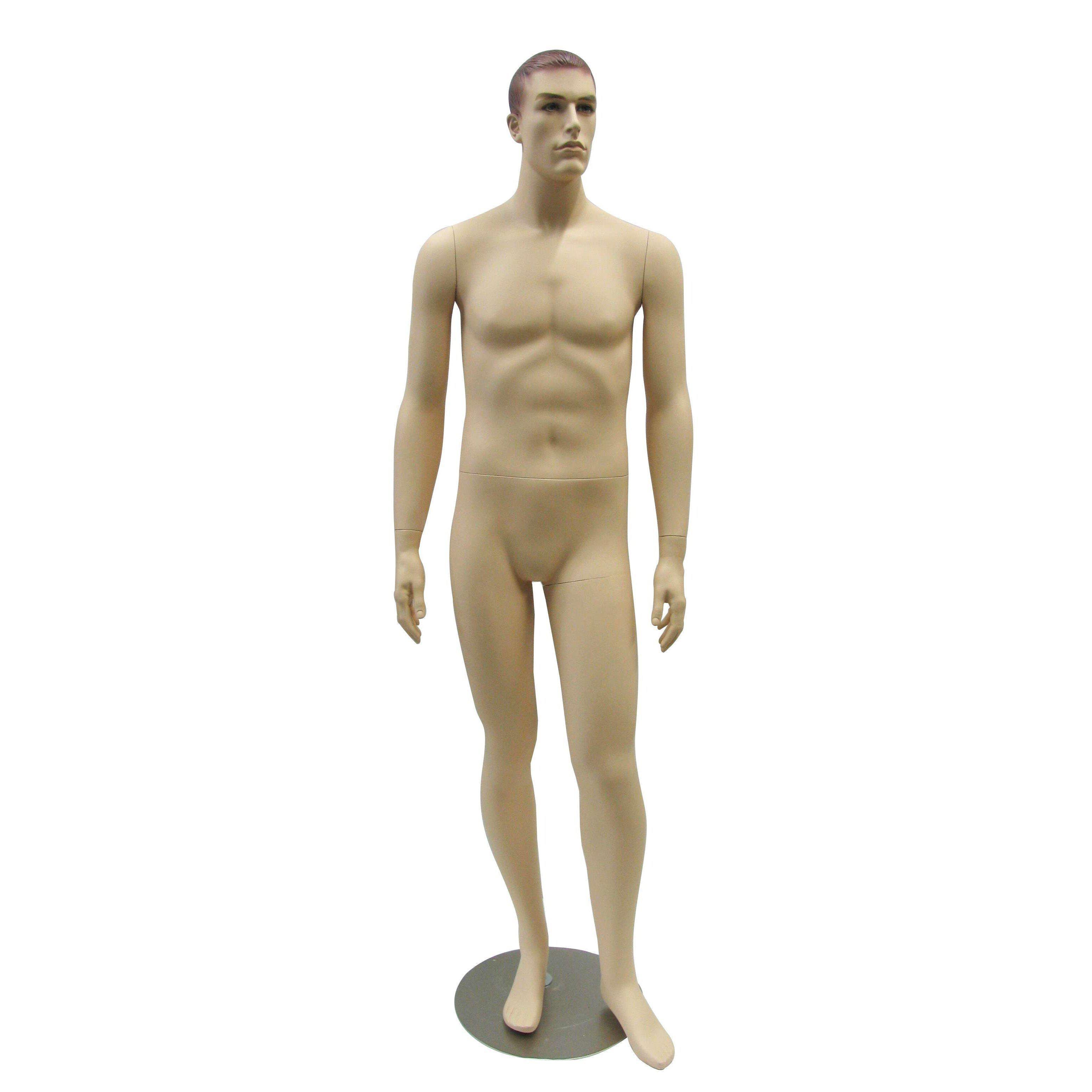 MN-175 V-Neck Male Fleshtone Mannequin Head Form with Realistic