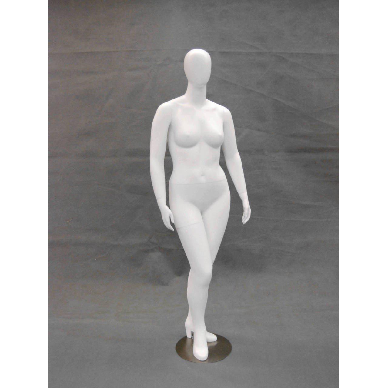 Female Egghead Plus Size Mannequin, Stand At Attention - Glossy White